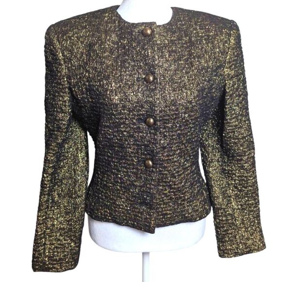 Vintage Union Made Gloria Sachs Black & Gold Metallic Formal Women's Jacket 4 - Picture 1 of 9